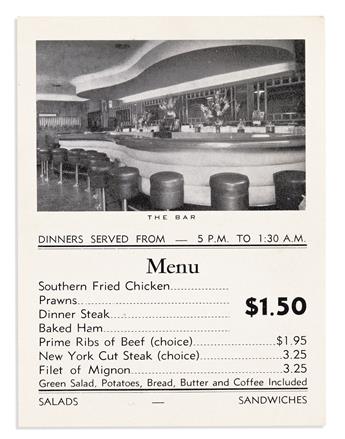 (BUSINESS--RESTAURANTS.) Promotional menu for the Slim Jenkins restaurant and nightclub in West Oakland.